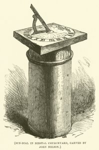 Zonnewijzer op het kerkhof van Birstal, gesneden door John Nelson (gravure) door English School
