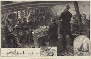 Zondagsdienst in de Noordzeevisserijvloot, de Thames Church Mission door English School