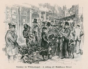 Zondag in Whitechapel - een zijstraat van Middlesex Street, Londen door English School