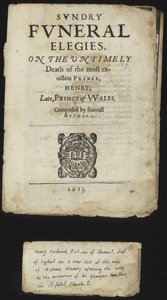 Diverse begrafenis elegieën over de vroegtijdige dood van Henry, Prins van Wales door English School