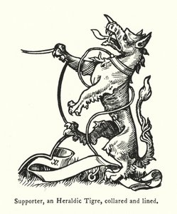 Steun, een Heraldieke Tijger, geketend en gelijnd door English School