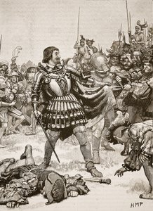 Overgave van Francis op het slagveld van Pavia, illustratie uit Cassells Geïllustreerde Geschiedenis van Engeland door English School