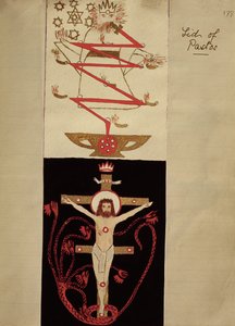 Symbolische ontwerpen op het deksel van de Pastos in de kluis van de Adepten, c.1895 (gekleurde inkt op papier) door English School