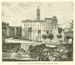 Tabularium en achterkant van het Senatoriale Paleis, vanaf het Forum door English School