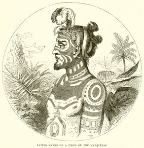 Tatoeagemerken op een Hoofdman van de Marquesas door English School