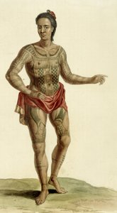 Getatoeëerde Hawaiiaanse krijger, 1824 door English School