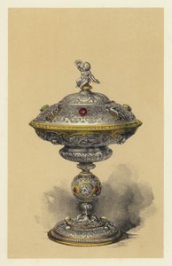 Tazza met deksel, in zilver bezet met edelstenen