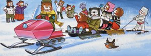Teddyberen met sneeuwscooter