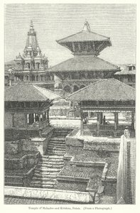 Tempel van Mahadeo en Krishna, Patan (gravure) door English School