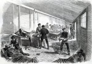 Tijdelijk veldhospitaal achter de tweede Pruisische parallel bij Dueppel, 1864 door English School