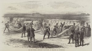 De 2e Surrey Artillery Volunteers bij oefening in Plumstead (gravure)