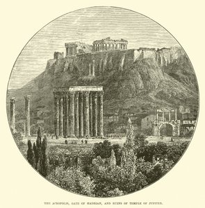 De Akropolis, Poort van Hadrianus, en ruïnes van de Tempel van Jupiter door English School