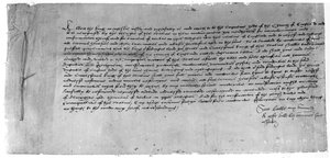 De Act of Supremacy die Hendrik VIII erkent als het hoofd van de Kerk van Engeland, 1534 door English School