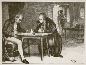 De agenten van Groot-Brittannië en Zweden ondertekenen het verdrag tegen Napoleon, illustratie uit Cassells Geïllustreerde Geschiedenis van Engeland