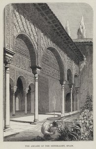 De Arcade van de Generalife, Spanje (gravure) door English School