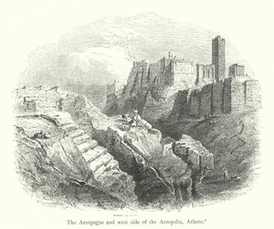De Areopagus en westzijde van de Akropolis, Athene door English School