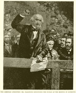 De Armeense Wreedheden: Mr. Gladstone die de Sultan Veroordeelt op de Bijeenkomst in Liverpool