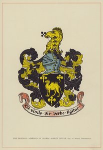 De wapenschilden van George Robert Clover, Esquire van Ramle, Birkenhead (kleurenlitho)