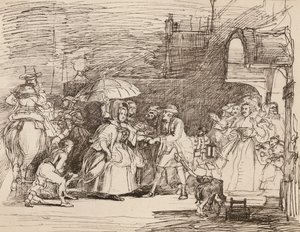 De Aankomst van de Rijke Verwant, naar Wilkie, uit een Pen en Inkt Tekening door English School