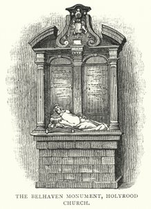 Het Belhaven Monument, Holyrood Kerk (gravure) door English School