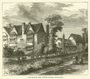 Het zwart-witte huis, Hackney (gravure) door English School