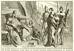 De blinde Zedekia, laatste koning van Juda, voor Nebukadnezar van Babylon door English School
