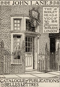The Bodley Head Publishing House, vooromslag illustratie uit de catalogus van publicaties in Belles Lettres door English School