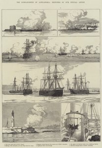 Het Bombardement van Alexandrië (gravure) door English School