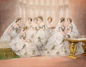 De bruidsmeisjes, 10 maart 1863, uit A Memorial of the Marriage of Edward VII and Alexandra of Denmark, pub. 1864