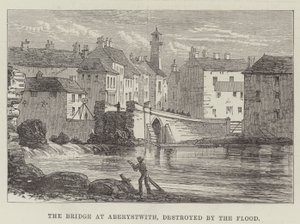 De brug bij Aberystwith, vernietigd door de overstroming