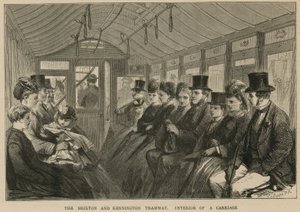 De Brixton en Kennington Tramweg - interieur van een wagen door English School