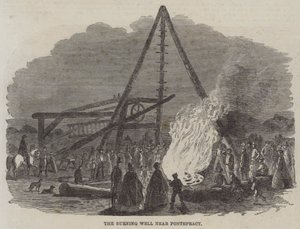 De brandende bron bij Pontefract (gravure) door English School