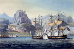 De Verovering van de Var door HMS Belle Poule bij Corfu, 1809, uit The Naval Chronology of Great Britain, door J. Ralfe