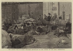 De Carlistenoorlog in Spanje, Gewonde Republikeinen in de Kerk van San Juan, Somorrostro (gravure) door English School