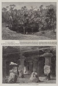 De Grotten van Elephanta (gravure) door English School