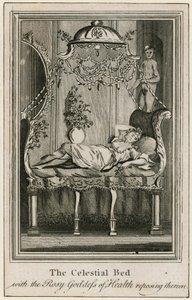 Het Hemelse Bed, met de Roze Godin van Gezondheid die daarop rust door English School