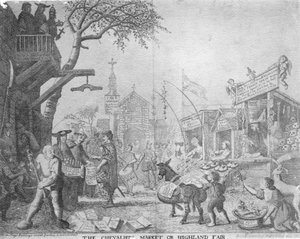 De Markt van de Ridder, of Hoogland Kermis, uitgegeven door George Bickham de Jongere, 1745 door English School