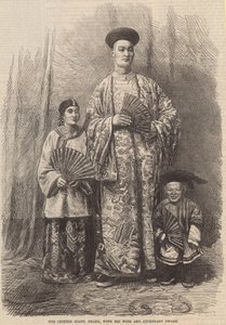 De Chinese Reus, Chang, met zijn vrouw en begeleidende dwerg door English School