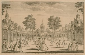De Chinese Paviljoens in Vauxhall Gardens, Londen door English School