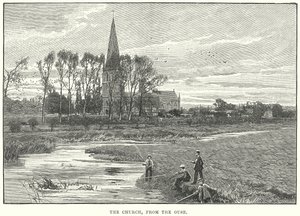 De kerk, vanaf de Ouse (gravure) door English School