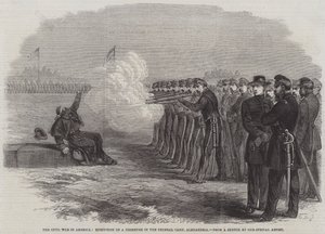 De burgeroorlog in Amerika, executie van een deserteur in het federale kamp, Alexandria door English School