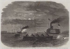 De Burgeroorlog in Amerika, het Afsluiten van een Geconfedereerde Berichten-Galerij aan de Potomac nabij Freestone Point door English School