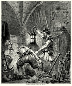 De samenzweerders aan het werk (gravure) door English School