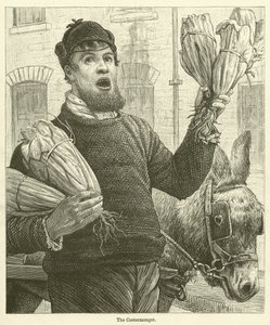 De kostenhandelaar (gravure) door English School