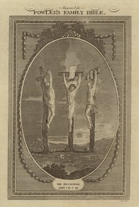 De Kruisiging, Johannes, Hoofdstuk 19, Vers 18 (gravure) door English School