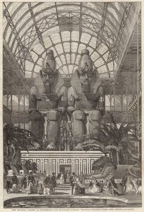 Het Crystal Palace in Sydenham; De Egyptische Avenue, kolossale figuren van de Aboo Simbel