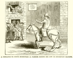De Uitdaging aan Pitts Paardenbelasting--Een Boer Rijdt zijn Koe naar de Markt van Stockport door English School