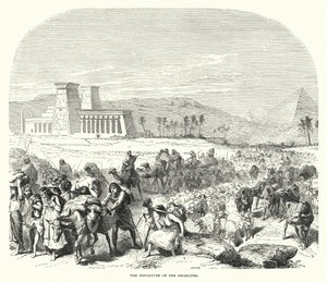 Het vertrek van de Israëlieten (gravure) door English School