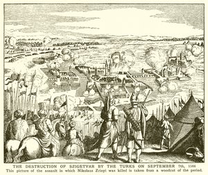 De Vernietiging van Szigetvár door de Turken op 7 september 1566 door English School