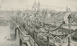 De Diamanten Jubileumstoet die de London Bridge oversteekt door English School